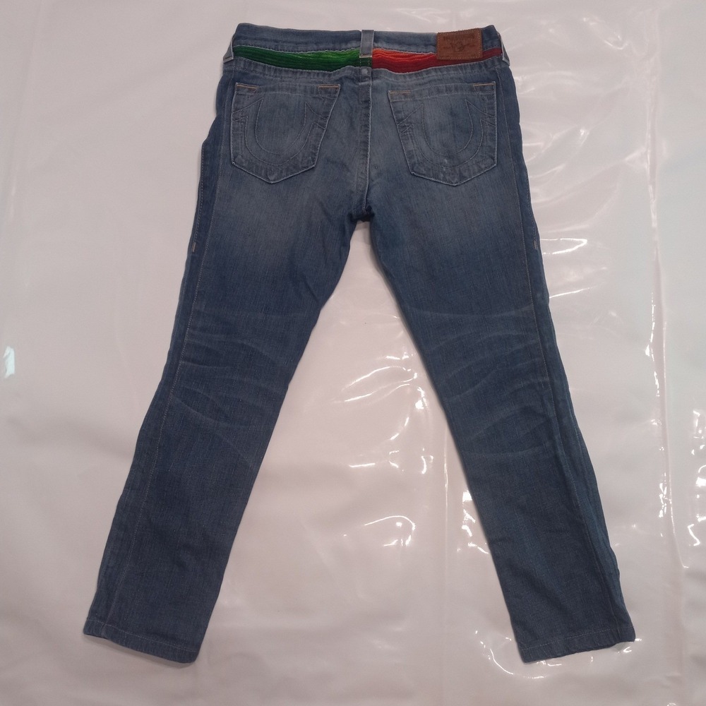 True Religion Womens 29 Serape Patch Distressed Straight Leg Jeans Made in USA - Picture 6 of 9